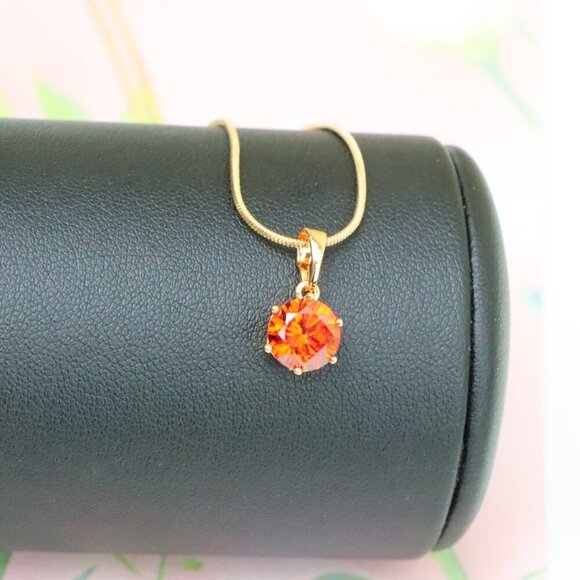"Fiery Red Round Pendant in Gold Plating with Elegant Minimal Look, XPPT1676 - Picture 4 of 13